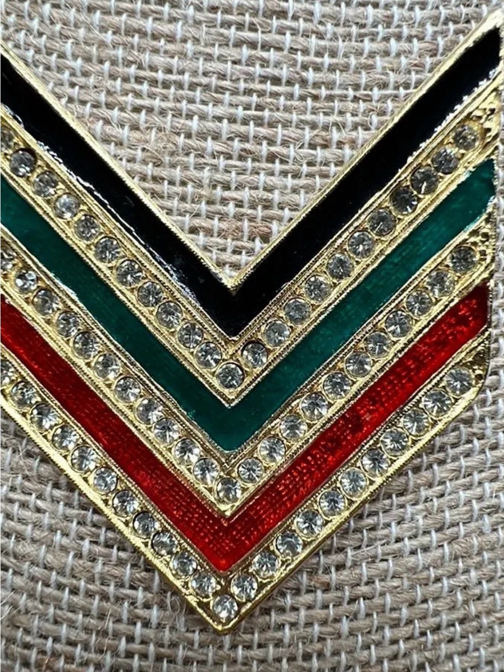 Gold-Tone Chevron Brooch with Black, Green & Red Enamel